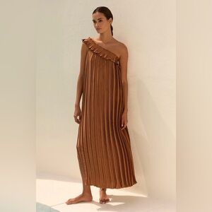 Anthropologie One Shoulder Column Plisse Midi Dress